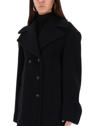 Sportmax Double-Breasted Virgin Wool Trench Coat - Black