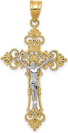 Diamond2Deal 14k Two-tone Gold Large Lacy-Edge Inri Crucifix Pendant