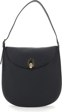 Savette Tondo Black Shoulder Bag With Adjustable Shoulder Strap And Logo Plaque On The Front In Leather Woman
