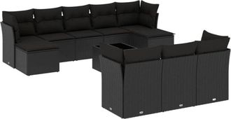 vidaXL Set De Sof&aacute;s De Jard&iacute;n 11 Pzas Y Cojines Rat&aacute;n Sint&eacute;tico Negro Vidaxl