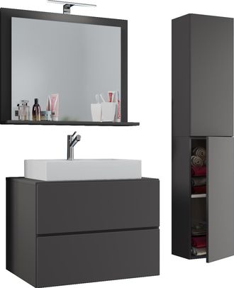 ebuy24 Ebuy24 - Vcm 4 Piezas Lavabo Lavabo Gabinete Inferior Ancho 80 Cm Muebles De Ba&ntilde;o Conjunto Con Cajones Puertas Giratorias Espejo Lendas L (antracita)