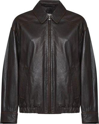 Max Mara Bomberjack - Dames - Bomber jackets - Bruin - 2XS - Leer - Jassen