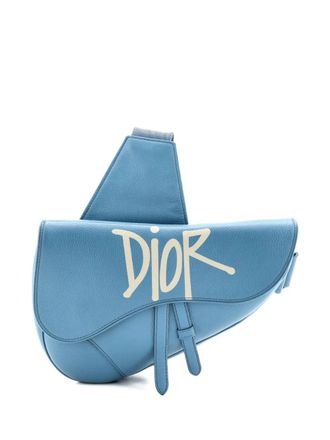 Dior Shawn Stussy Saddle Printed Leather crossbody bag - women - Calf Leather - One Size - Blue