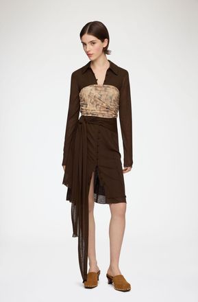 Ganni Bandeau Top in Printed Marl Mesh - Size 34 Burro