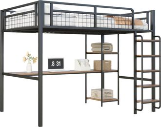 STILVORA Cama Alta 140 X 200 Cm, Cama Doble Con Escritorio, Estantes Y Escalera De Seguridad, Sin Colch&oacute;n