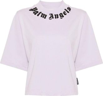 Palm Angels logo-print T-shirt - women - Cotton - M - Purple