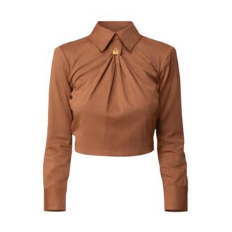 Elisabetta Franchi Blouses, female, Brown, Size: L Open-Back Shirt with Jewelled Detail