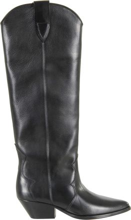 Isabel Marant Black Denvee Gz Pointed-Toe Cuban Heel Leather Boots