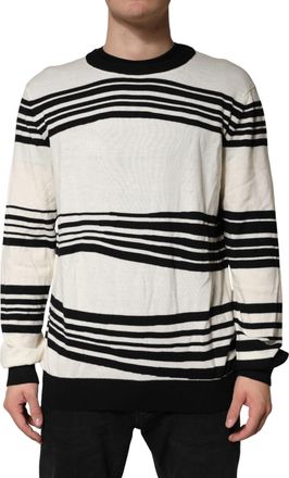 Dolce & Gabbana Black White Stripe CrewNeck Pullover Mens Sweater