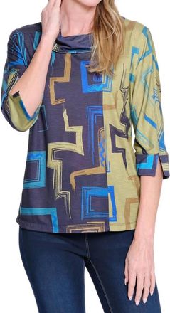 Multiples Print Slub Knit Turtleneck Top In Navy Mix