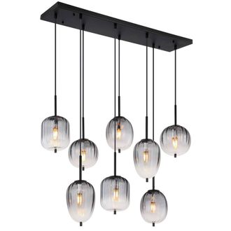 Netlighting Attila Cluster Pendant Matt Black Smoke Glass Shade 8x E14