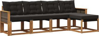 vidaXL Conjunto De Sof&aacute;s De Exterior 5 Uds. Natural Y Negro Vidaxl