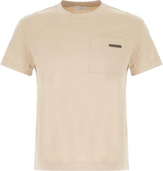 Brunello Cucinelli T-shirt met ronde hals - Dames - T-shirts - Beige - L - Katoen - Tops
