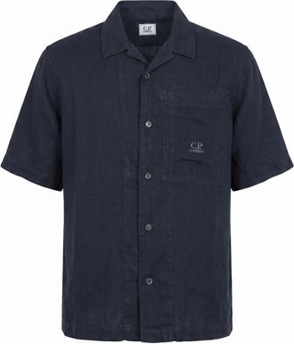 C.P. Company Mens Shirt Short-Sleeve Linen Blue