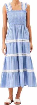 Karen Kane Stripe Sleeveless Tiered Midi Dress In Blue With Off White