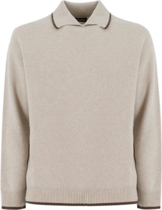 Drumohr Cashmere Knitwear, male, Beige, Size: 3XL Pure Cashmere Polo Shirt