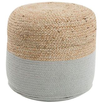Beliani Beliani - Boho Knitted Round Pouffe Ottoman Jute Cotton 46 x 48 cm Light Grey Dalama