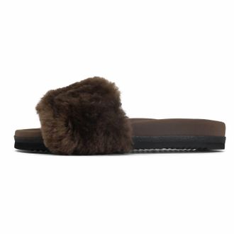 Roam Womens Cloud Shearling Slider Sandal In Taupe