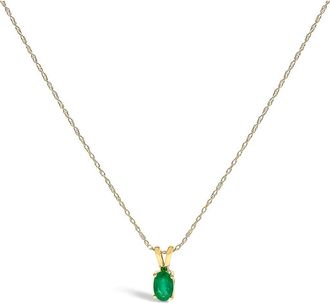 House of Brilliance 14K Yellow Gold Oval Green Emerald Solitaire Pendant Necklace at Nordstrom