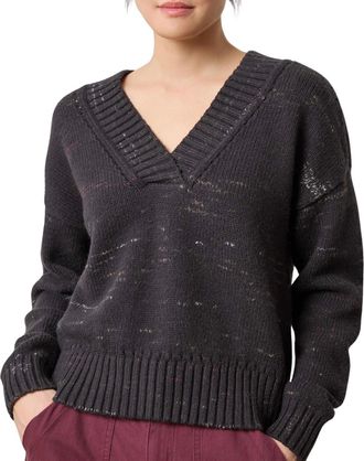 Lilla P Oversized V-Neck Sweater In Black Combo