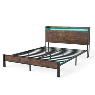 Costway Costway King Size Bed Frame with LED Lights & Charging Station in Black