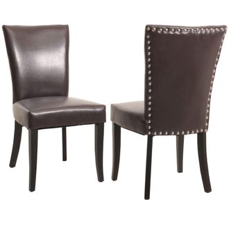 Hhg Hhg - Juego De 2 Sillas De Comedor Chesterfield, Silla De Cocina, Remaches Certificado Mvg, Imitaci&oacute;n De Cuero, Marr&oacute;n, Patas Oscuras