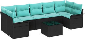 vidaXL Conjunto De Sof&aacute; De Jard&iacute;n 8 Uds. Negro Y Turquesa Vidaxl