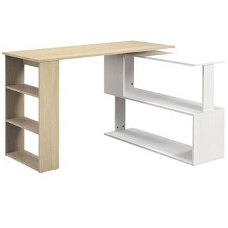 HOMCOM Escritorio de esquina 120x110x74.5 cm blanco y natural