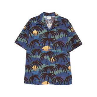 Dr&ocirc;le de Monsieur Short Sleeve Shirts, male, Multicolor, Size: 2XL Palm Print Camp Shirt