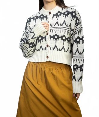 Beaumont Organic Sugi Sue Organic Cotton Knit Cardigan In Geometric Ivory