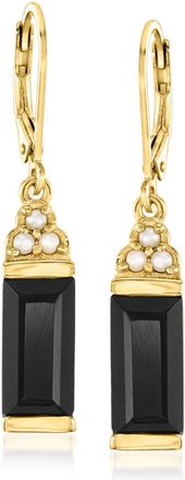 Ross-Simons Onyx Drop Earrings With 1.5-2mm Cultured Pearls in 18kt Gold Over Sterling
