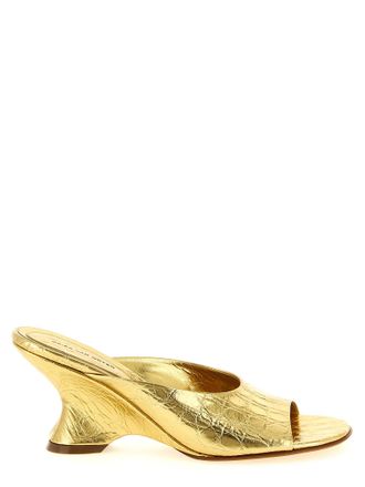 Dries Van Noten Gold Calfskin Wedge Womens Sandals