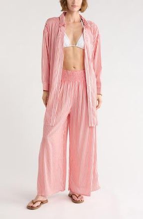 Nordstrom Rack Printed Flowy Pants in Coral Faded Stripe at Nordstrom Rack, Size X-Small