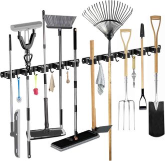OEM Dos Soportes De Pared Para Escobas (incluye 10 Soportes Y 8 Ganchos) Para Herramientas De Jard&iacute;n, Fabricados En Acero Inoxidable, Aptos Para Cocinas, 