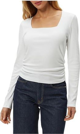 Michael Stars Sarah Square Neck Long Sleeve Womens Clothing White : LG (US 8-10), Cotton/Modal/Spandex