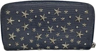 Jimmy Choo London Pre-owned Lange portemonnee (bi-fold) - Dames - Pre-owned - Blauw - Maat: ONE Size Leer