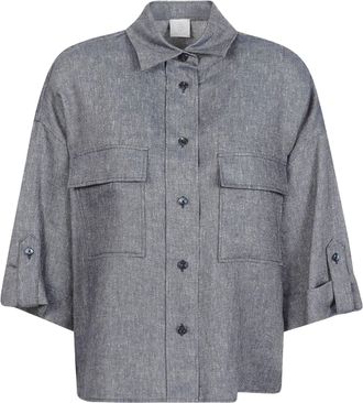 Eleventy Cropped Textured Shirt With Button-Down Front And Flap Pockets