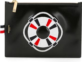 Thom Browne embroidered figure clutch bag - Nero