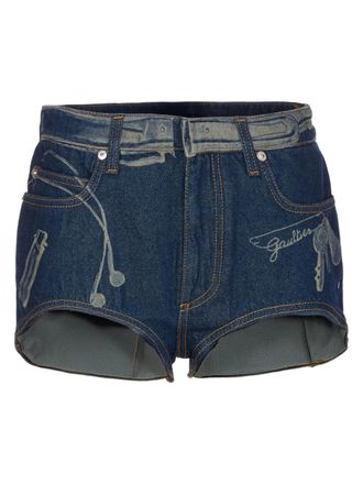 Jean Paul Gaultier Denim shorts met print - Blauw