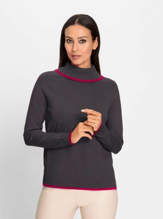 Heine Rollkragenpullover HEINE Rollkragen-Pullover, Damen, Gr. 36, bunt (anthrazit, pink), 70% Viskose, 30% Polyamid, unifarben, Pullover Rollkragenpullover
