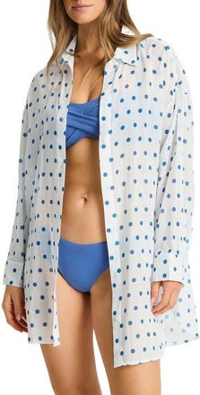 Sea Level Australia Dottie Cruise Polka Dot Cover-Up Shirt in Denim Blue at Nordstrom, Size X-Small