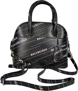 Balenciaga Pre-owned Womens Small Logo Ville Printed Bag in Black Leather - One Size