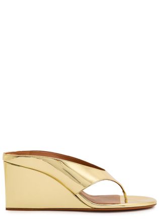 Alaia Cube 75 Mirror Thong Wedge Mules - Gold - 36 (IT36/ UK3)