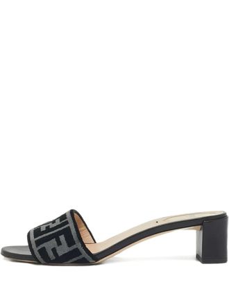 Fendi Ff-motif block-heel sandals - Black