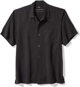 Tommy Bahama Harbor Luxe Silk Camp Shirt in Black at Nordstrom, Size 1Xb