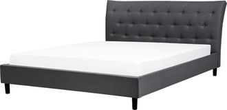 Beliani Cama Tapizada Gris Oscuro 180 X 200 Cm Con Somier Y Cabecero Acolchado Saverne