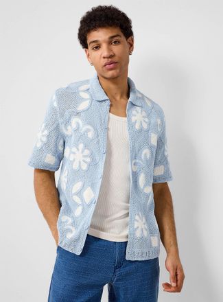 Wax London Mens Porto floral crochet polo-collar Cardigan Sweater