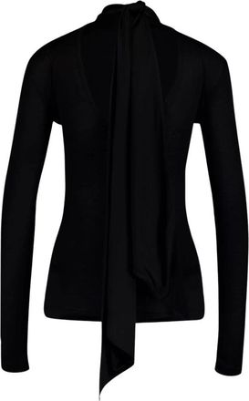 Ferragamo Zijde-Blend V-Rug Turtleneck Top - Dames - Longsleeves - Zwart - L - Rayon - Tops