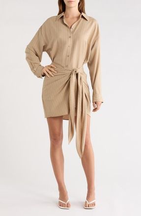 Favorite Daughter The Sweet Talker Pinstripe Long Sleeve Shirtdress in Desert Khaki Pinst at Nordstrom, Size X-Large