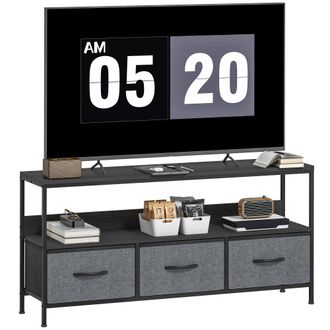 HOMCOM TV Cabinet - TV Console Unit With 3 Foldable Linen Drawers - Black | TJ Hughes